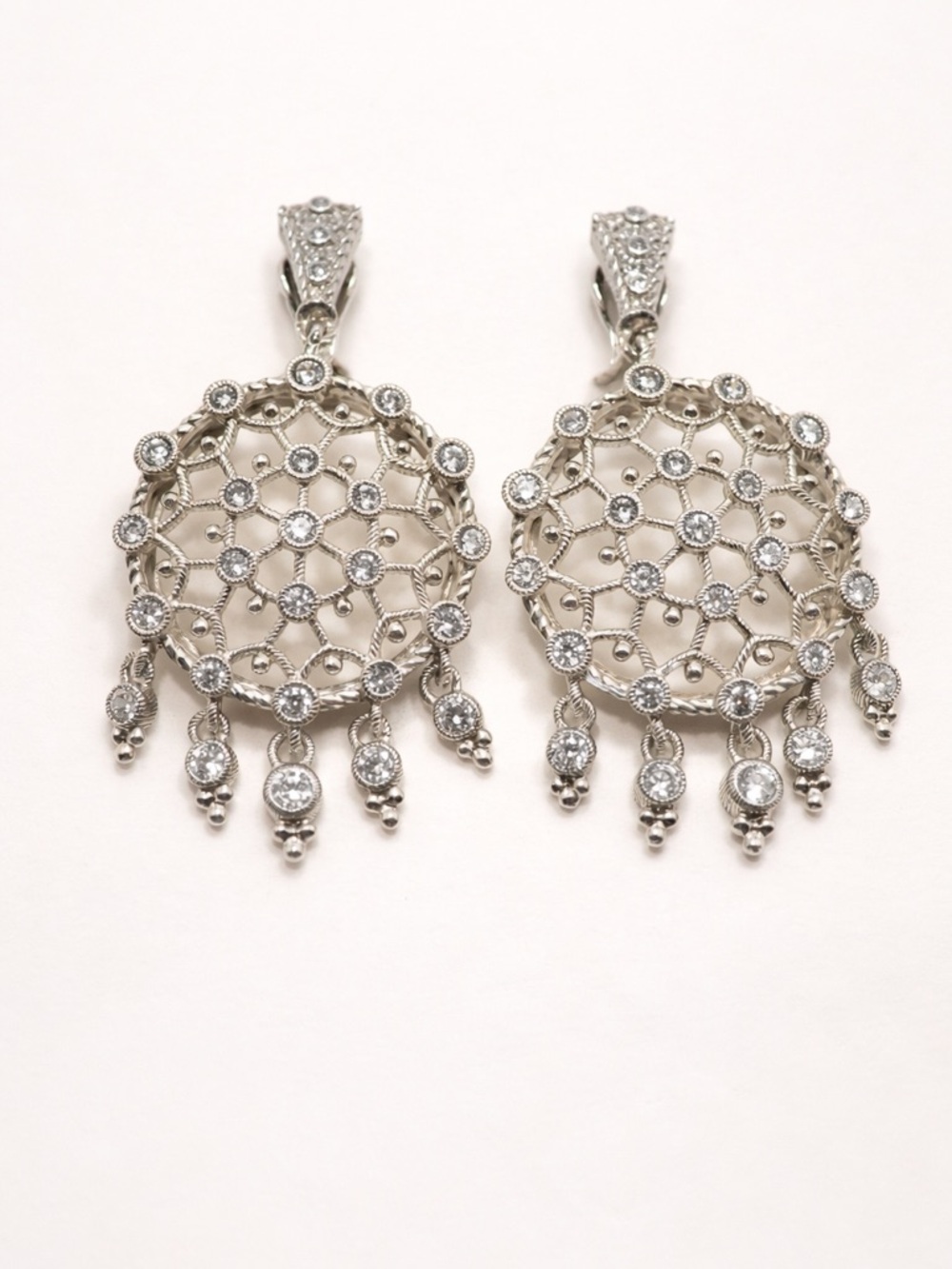 Judith Ripka Sterling 925 sterling Silver Large Round Dangle Drop Earrings